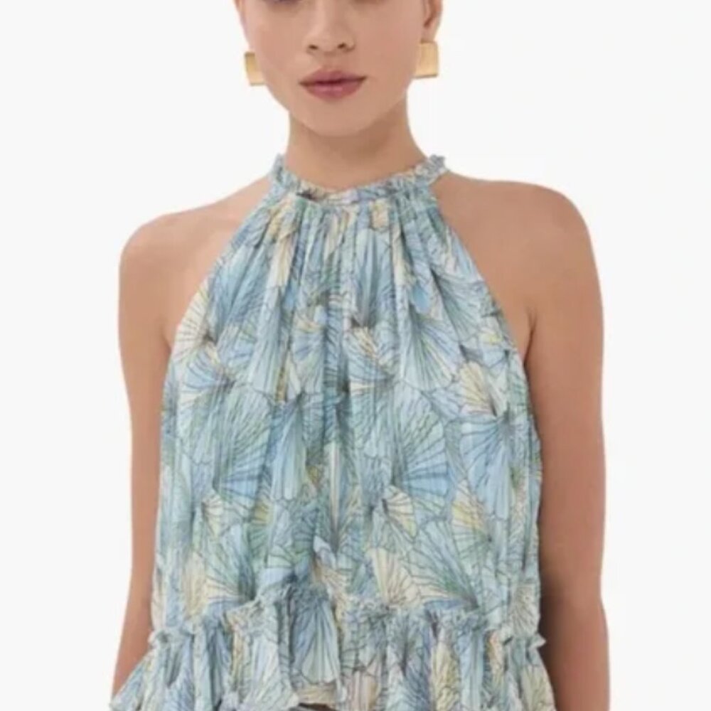 Veronica Beard NWT Renee Halter Top in powder blue multi, size 10. $448 - Picture 2 of 6